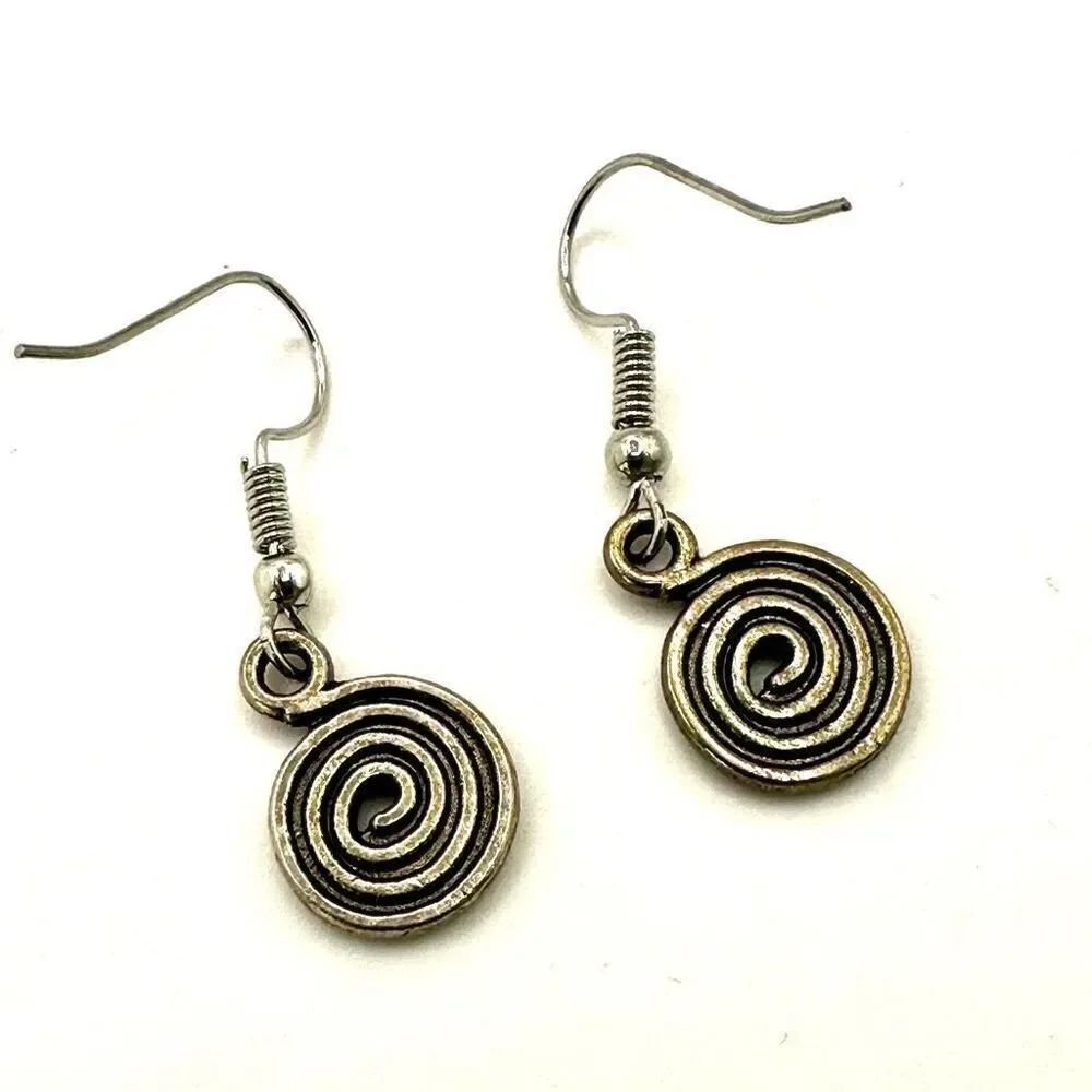 Silver tone spiral drop earrings